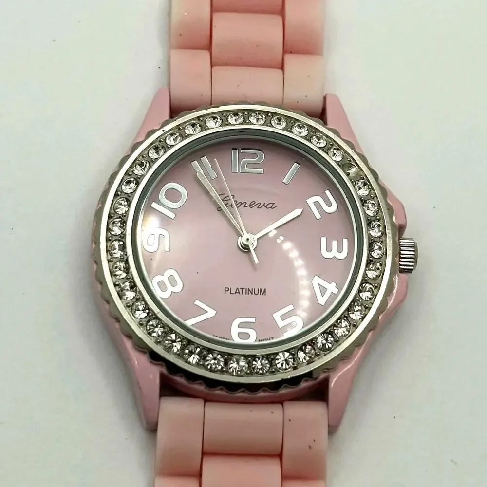 Silver & Pink Crystal Men's Watch